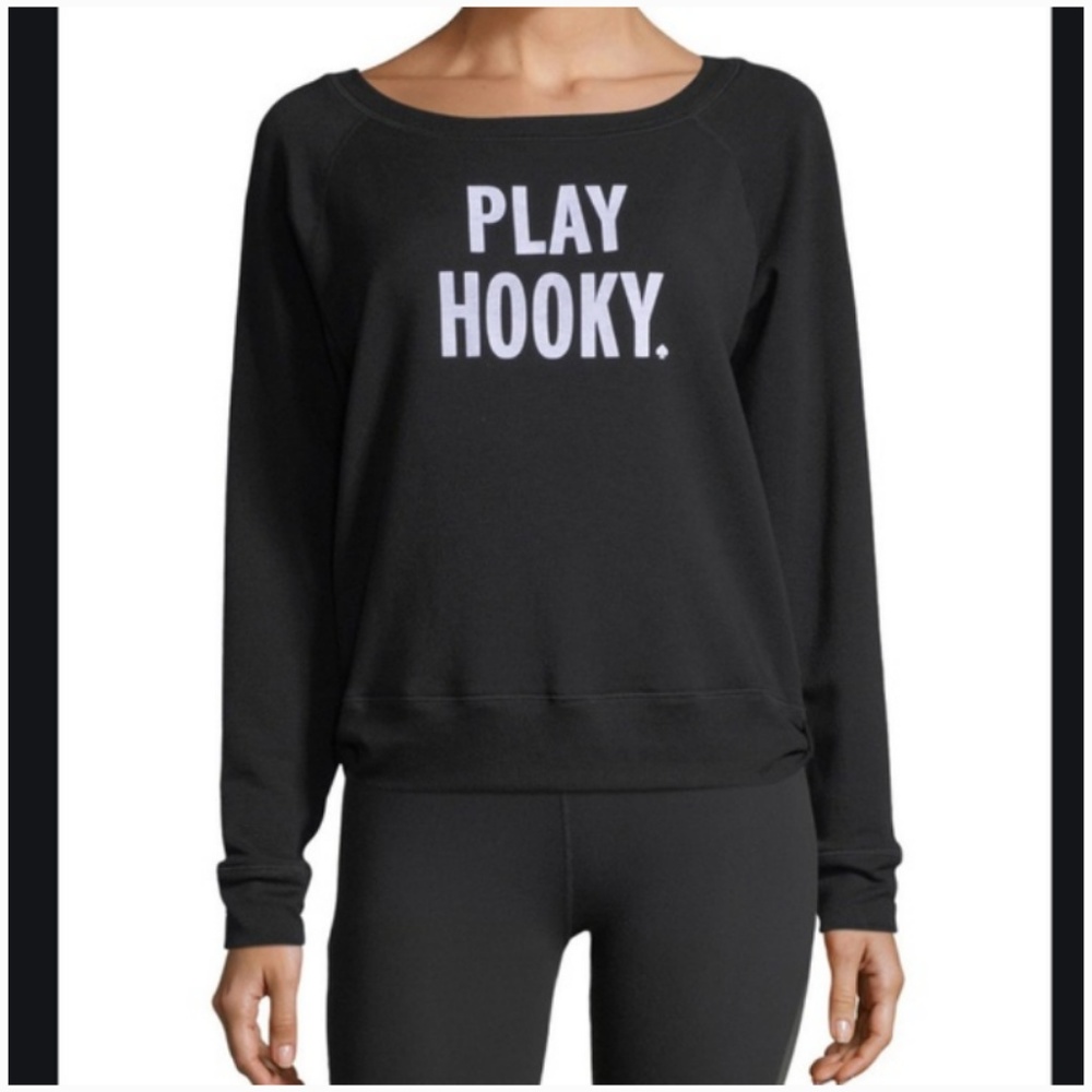 kate spade x beyond yoga play hooky black sweater top size xs nwt